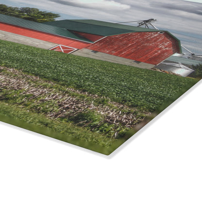 U R There Photography Haines Road Cornfield Reds Rustic Farmhouse Tempered-Glass Cutting Board