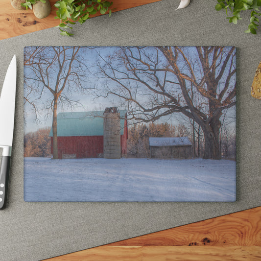 U R There Photography Webster Road Red I Rustic Farmhouse Tempered-Glass Cutting Board