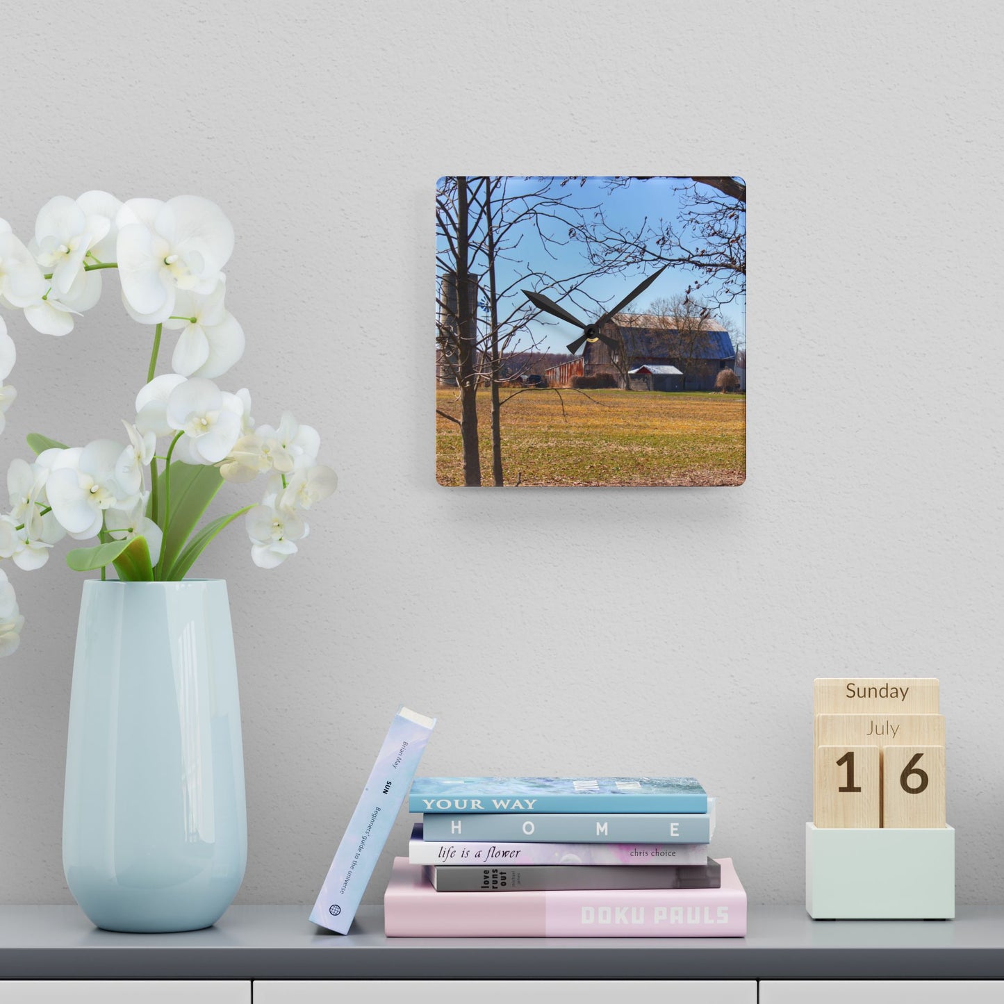 U R There Photography Rider Road Greys Rustic Farmhouse Acrylic Analog Wall Clock