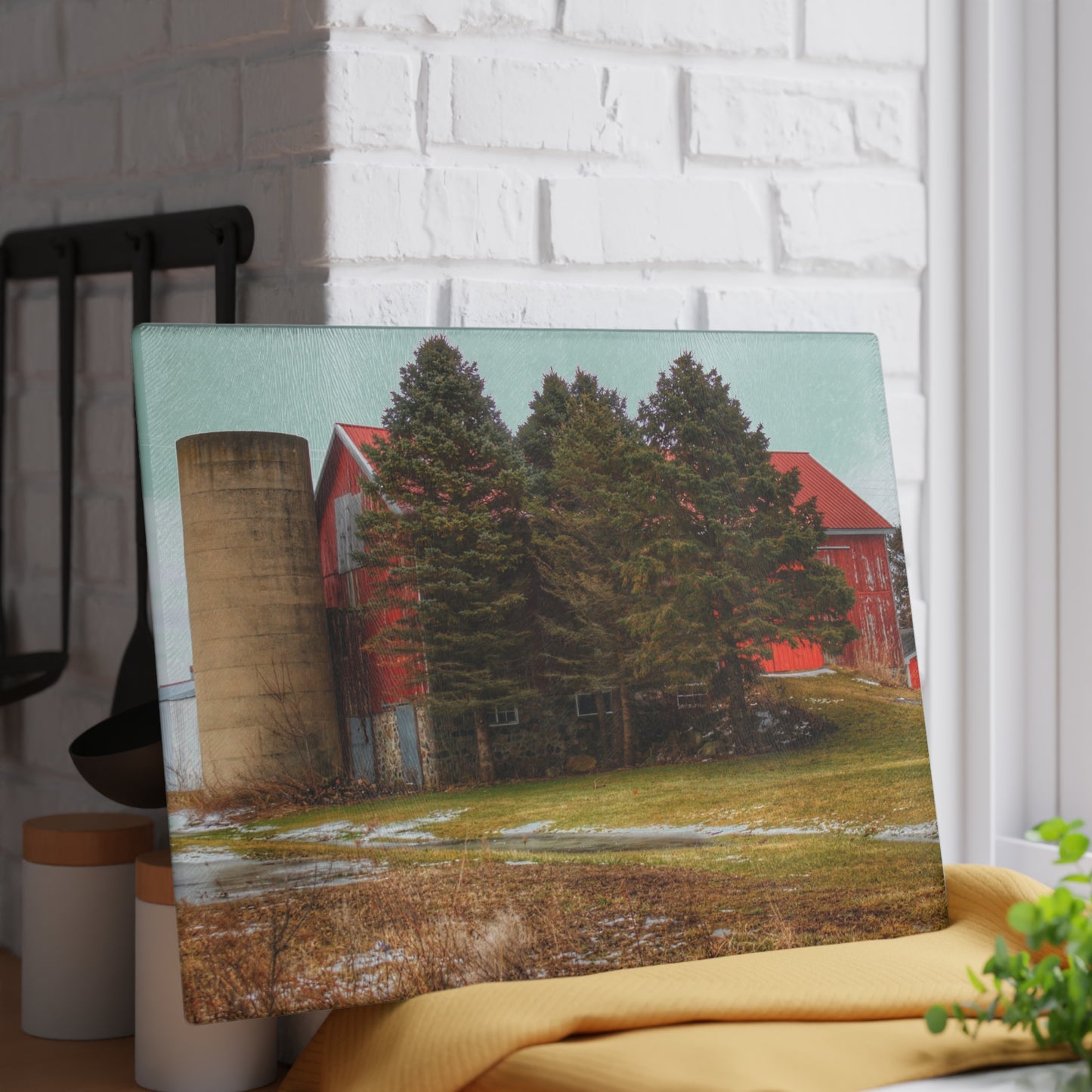 U R There Photography Laur Road Red Among the Pines III Rustic Farmhouse Tempered-Glass Cutting Board