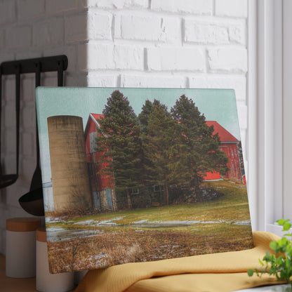 U R There Photography Laur Road Red Among the Pines III Rustic Farmhouse Tempered-Glass Cutting Board