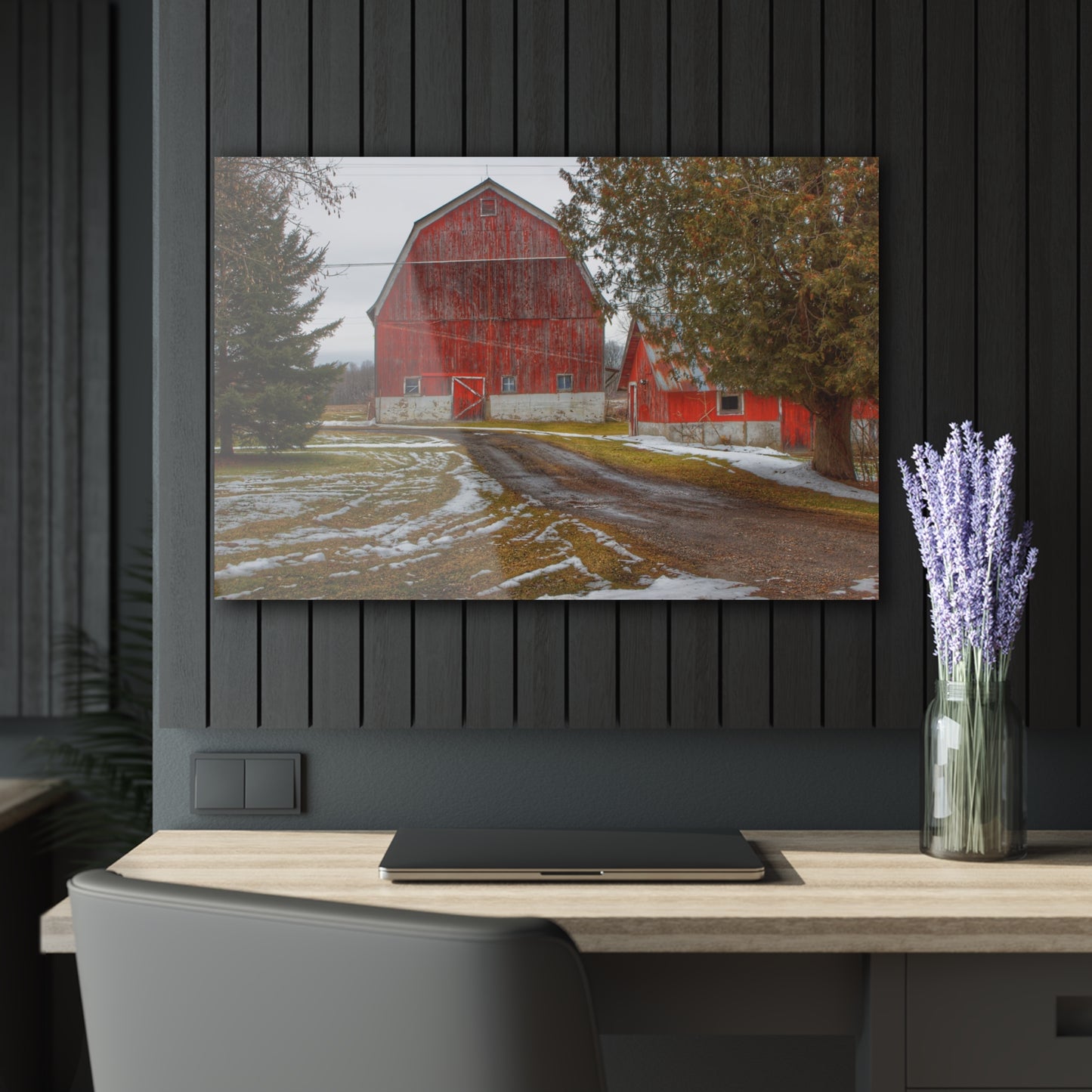 U R There Photography West Barnes Lake Reds Rustic Farmhouse Acrylic Wall Print