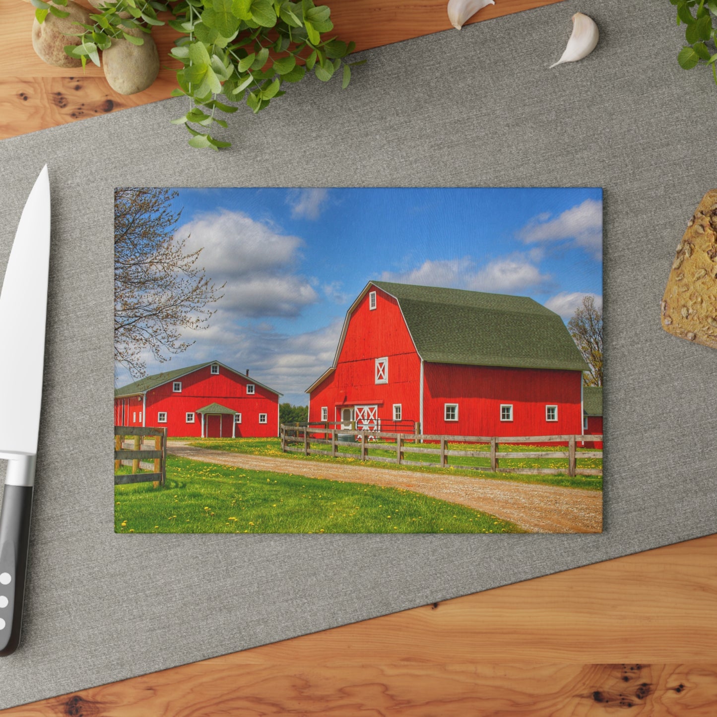 U R There Photography Sohn Road Reds Rustic Farmhouse Tempered-Glass Cutting Board