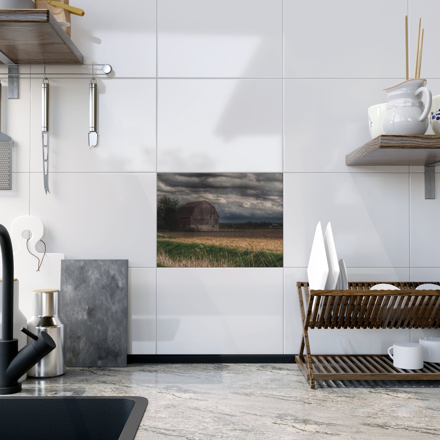 U R There Photography Sandusky Grey I Rustic Farmhouse Decorative Ceramic Tile