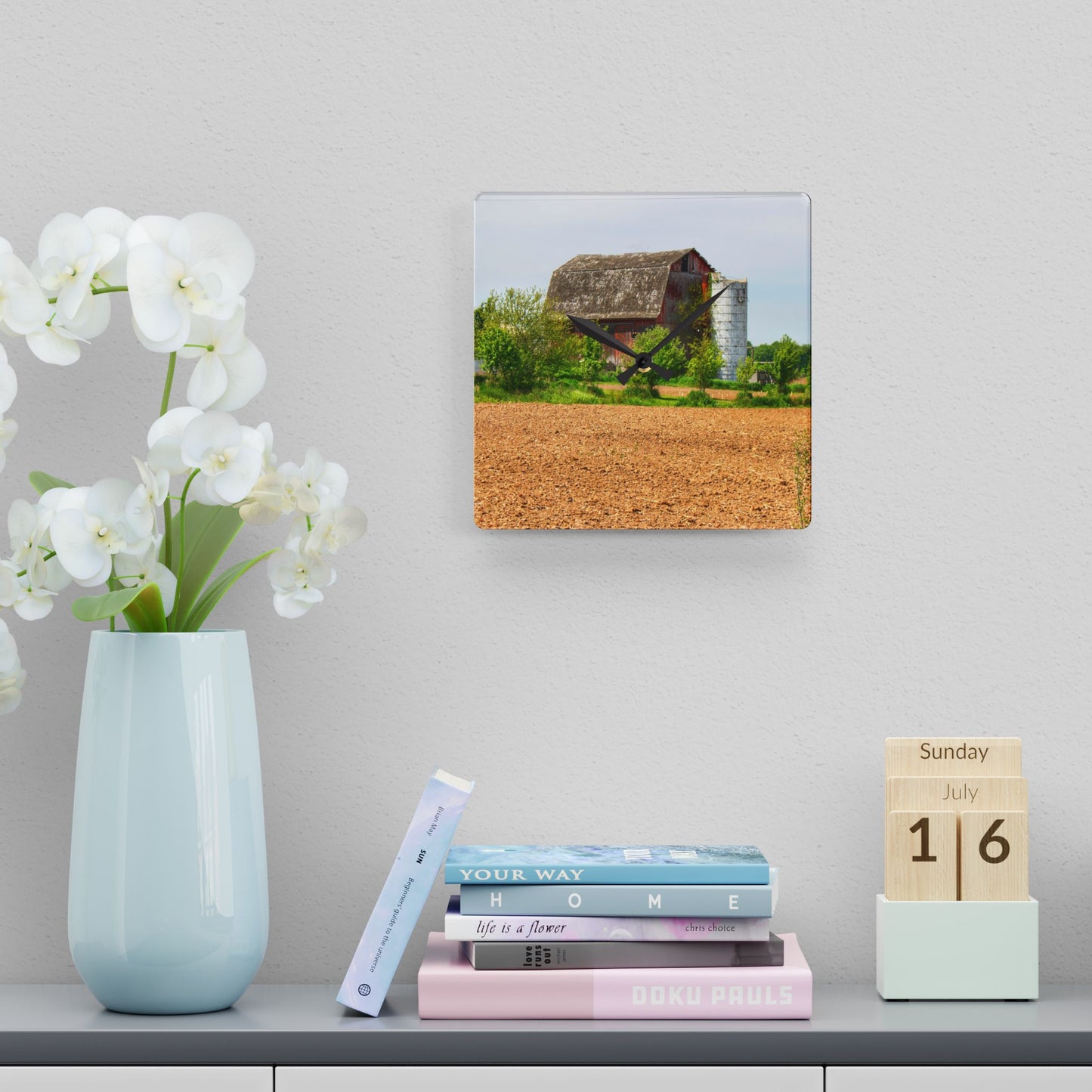 U R There Photography Colwood Road Old Red Rustic Farmhouse Acrylic Analog Wall Clock