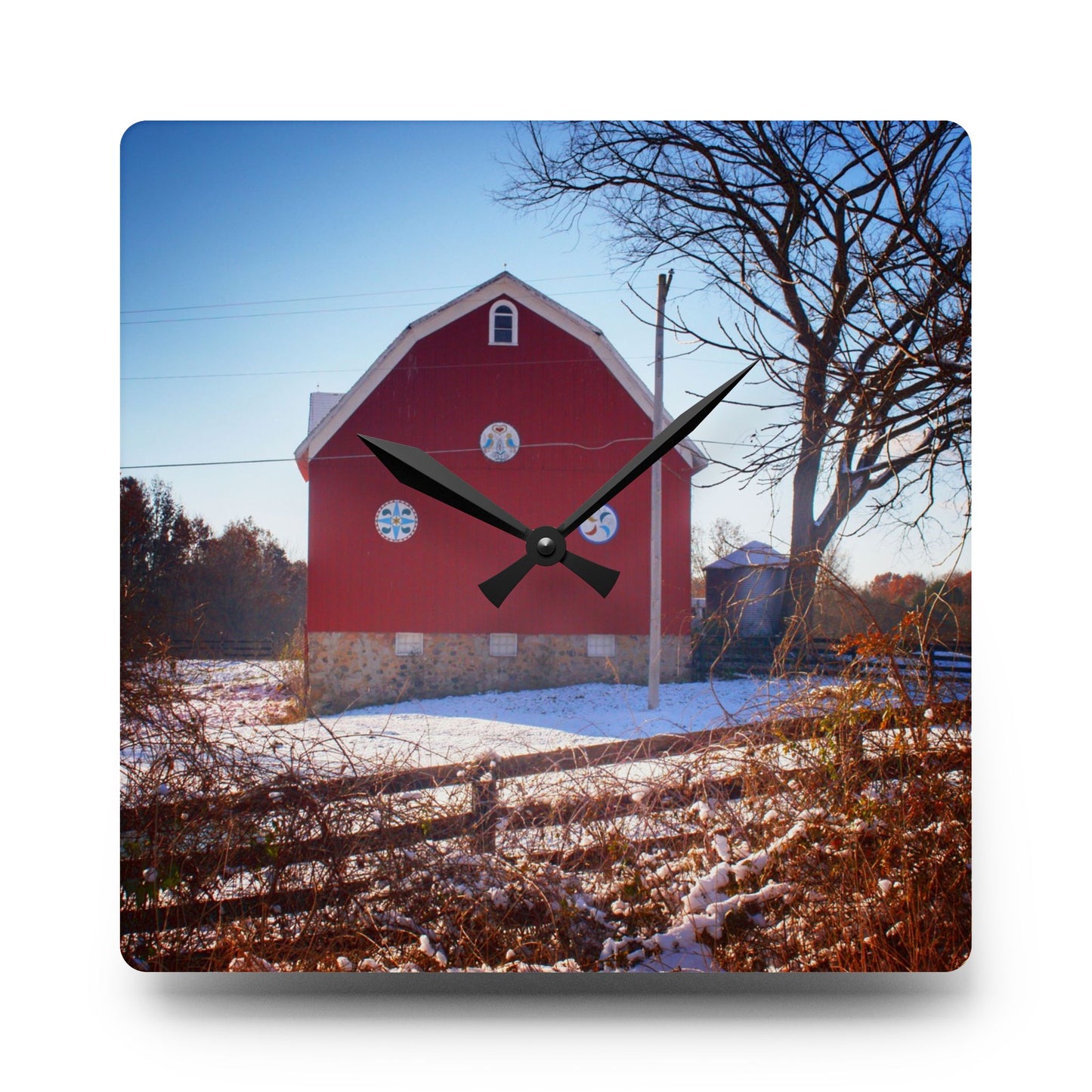 U R There Photography Groveland Red Rustic Farmhouse Acrylic Analog Wall Clock