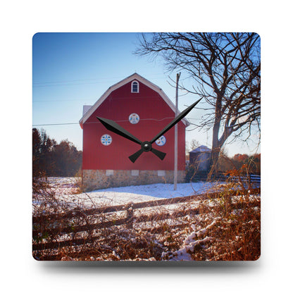 U R There Photography Groveland Red Rustic Farmhouse Acrylic Analog Wall Clock