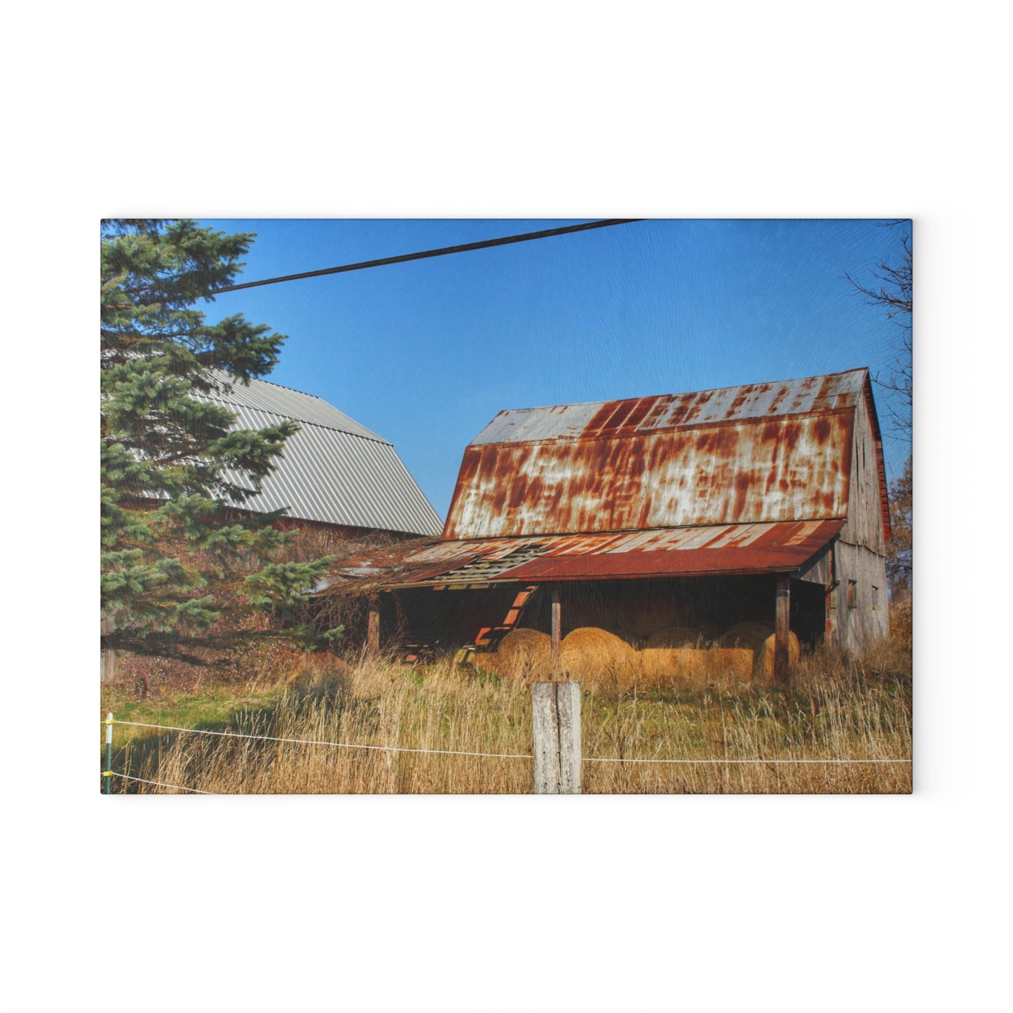 U R There Photography Dodge Road Hay Barn II Rustic Farmhouse Tempered-Glass Cutting Board