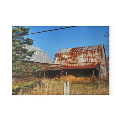U R There Photography Dodge Road Hay Barn II Rustic Farmhouse Tempered-Glass Cutting Board