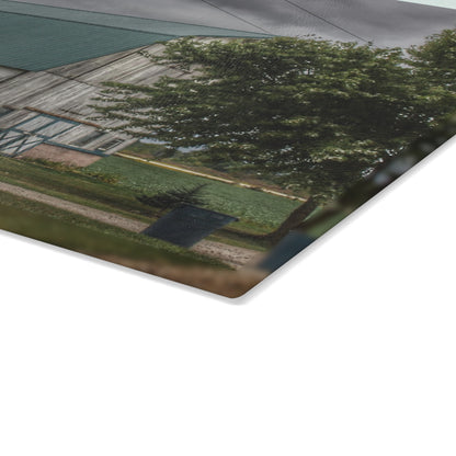 U R There Photography Bristol Road White II Rustic Farmhouse Tempered-Glass Cutting Board