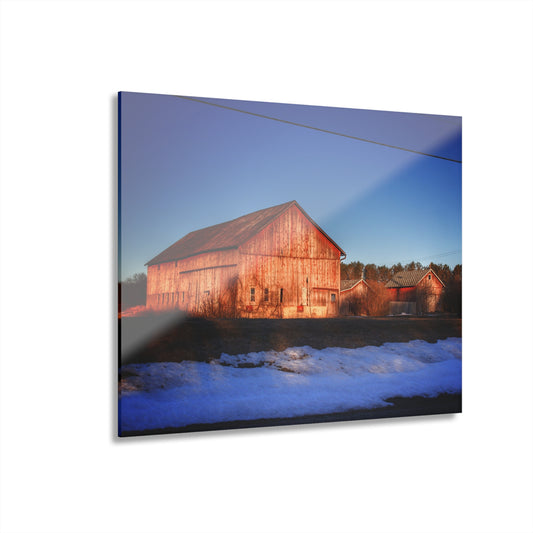 U R There Photography M-15 Reds in Winter Rustic Farmhouse Acrylic Wall Print