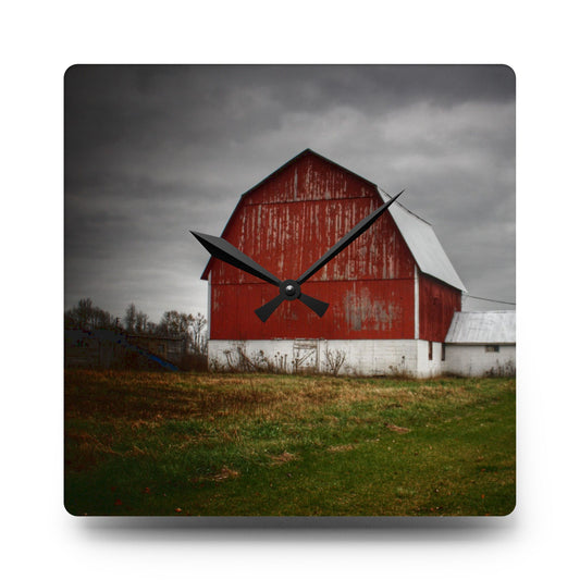 Mills Road Red II Rustic Farmhouse Acrylic Analog Wall Clock 10.75'' × 10.75'' (Square)