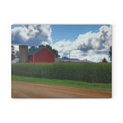 U R There Photography East Brown Road Red Rustic Farmhouse Tempered-Glass Cutting Board