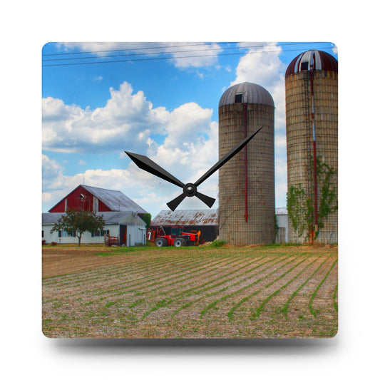 Marlette Road Farm III Rustic Farmhouse Acrylic Analog Wall Clock 10.75'' × 10.75'' (Square)