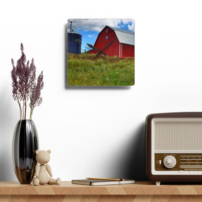 U R There Photography South Henderson Road Hilltop Red III Rustic Farmhouse Acrylic Analog Wall Clock