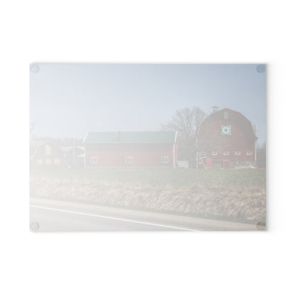 U R There Photography M-15 Quilted Red Rustic Farmhouse Tempered-Glass Cutting Board