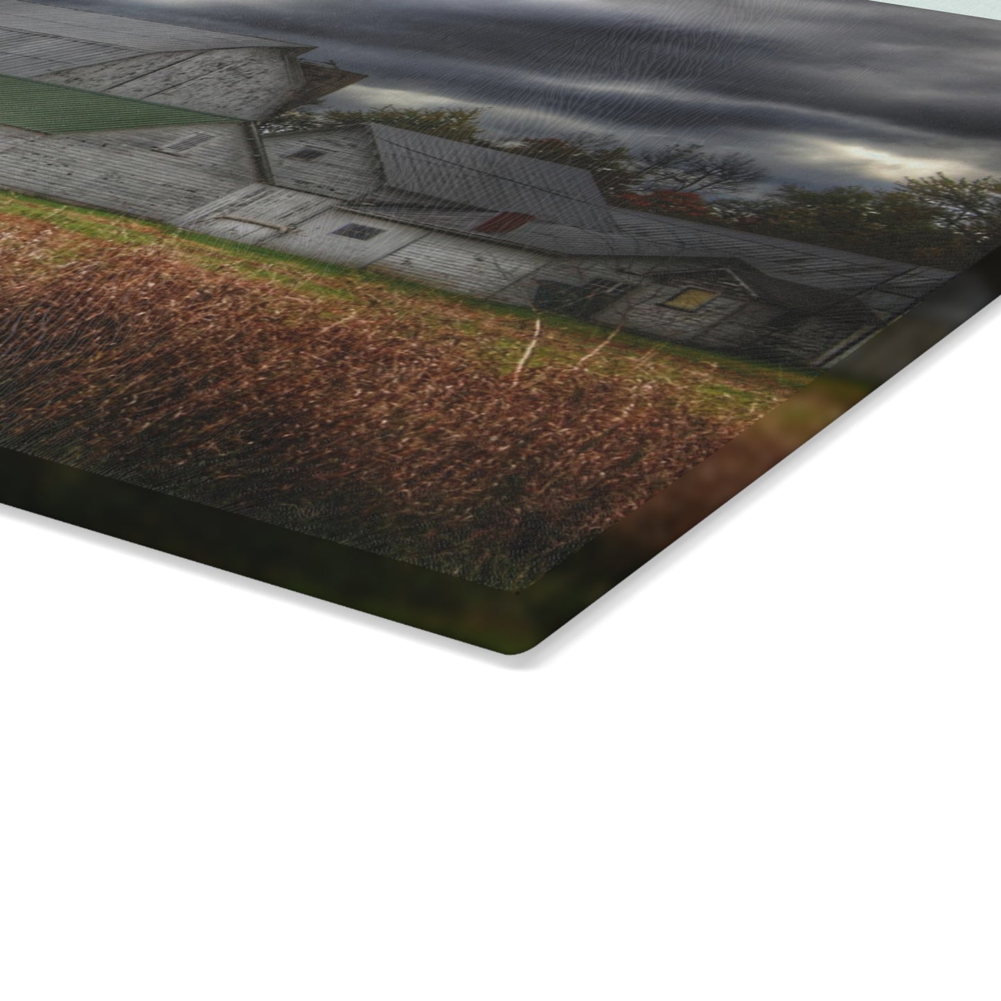 U R There Photography Farnsworth Road White Rustic Farmhouse Tempered-Glass Cutting Board