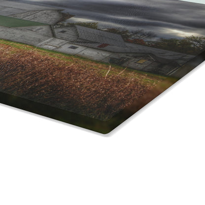 U R There Photography Farnsworth Road White Rustic Farmhouse Tempered-Glass Cutting Board