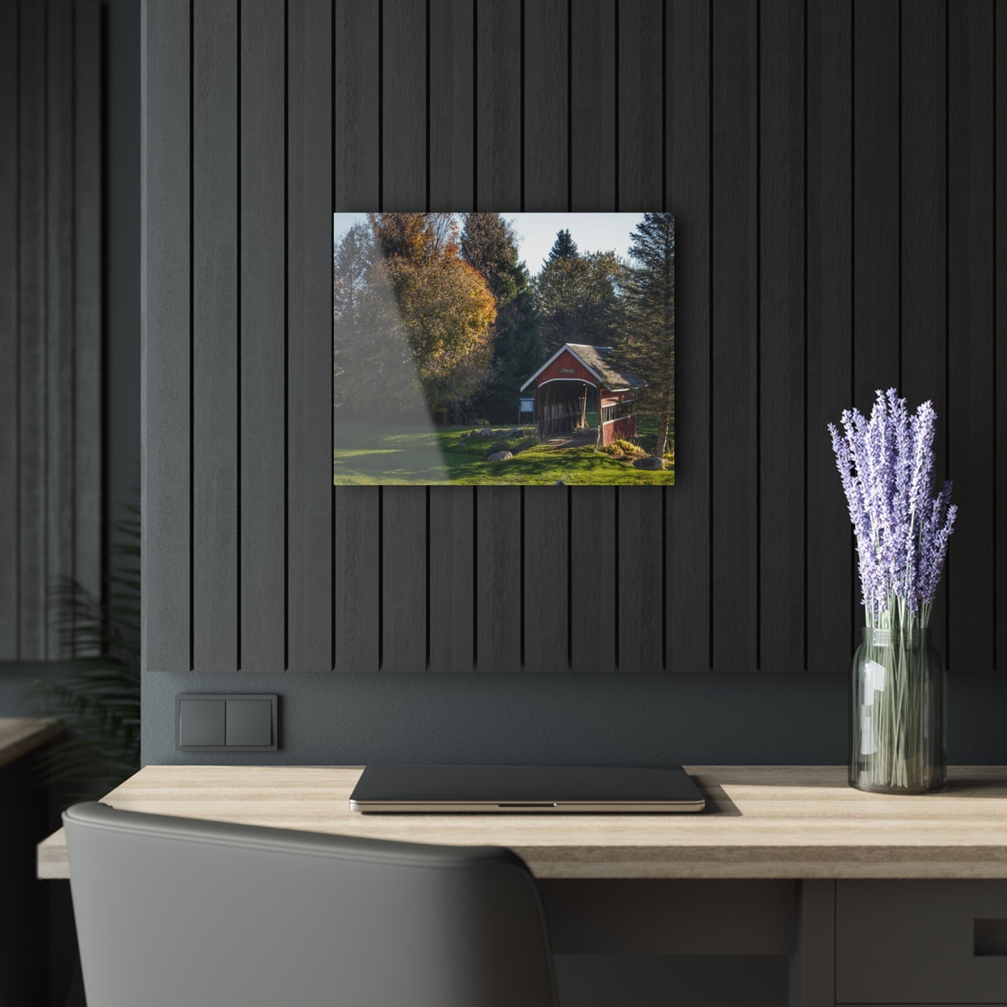 U R There Photography Hadley Covered Bridge II Rustic Farmhouse Acrylic Wall Print