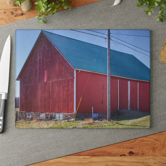 U R There Photography Imlay City Road Red II Rustic Farmhouse Tempered-Glass Cutting Board