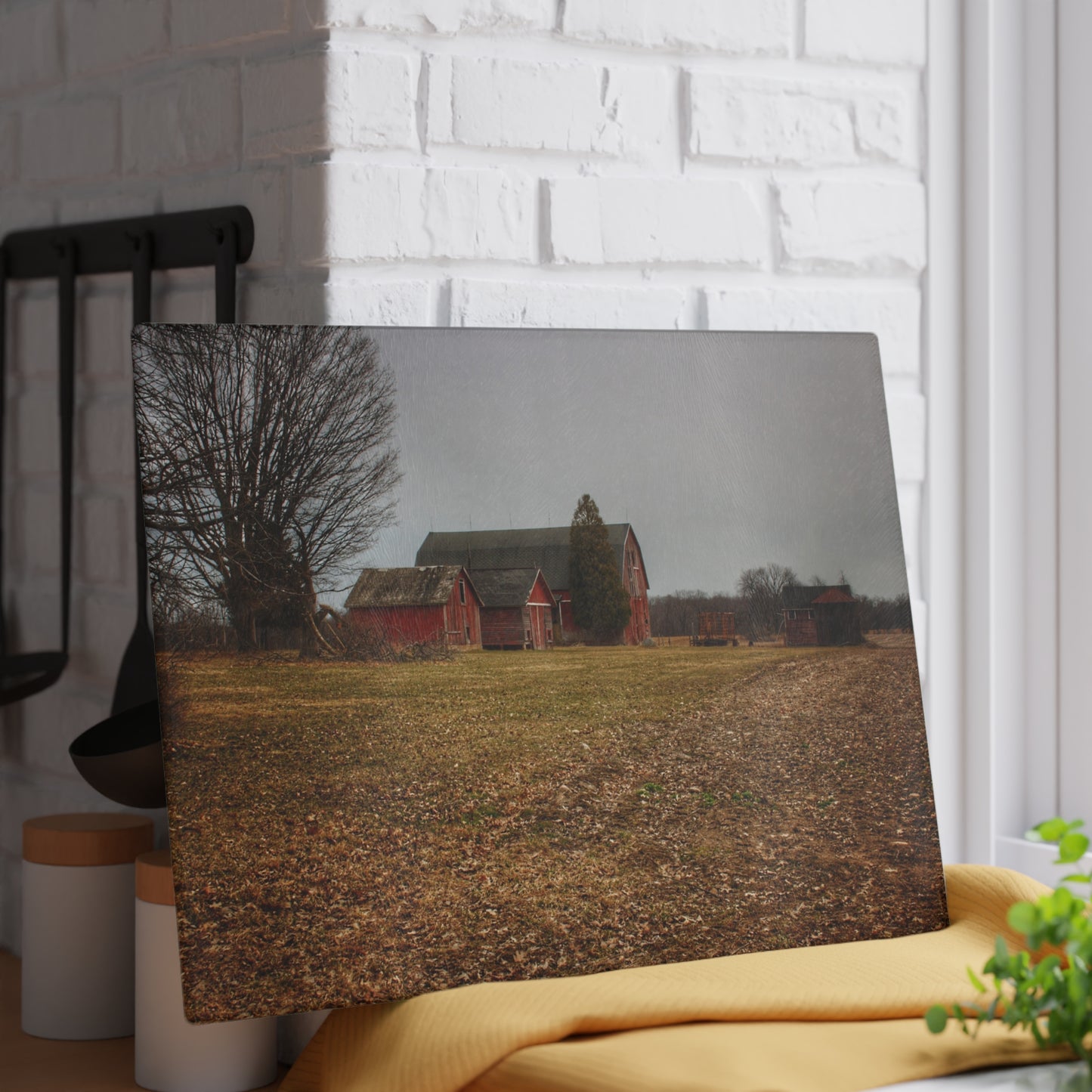 U R There Photography Wilder Road Reds in Spring Rustic Farmhouse Tempered-Glass Cutting Board