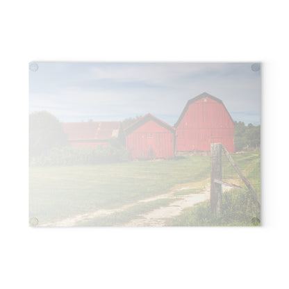 U R There Photography South Oak Road Reds I Rustic Farmhouse Tempered-Glass Cutting Board