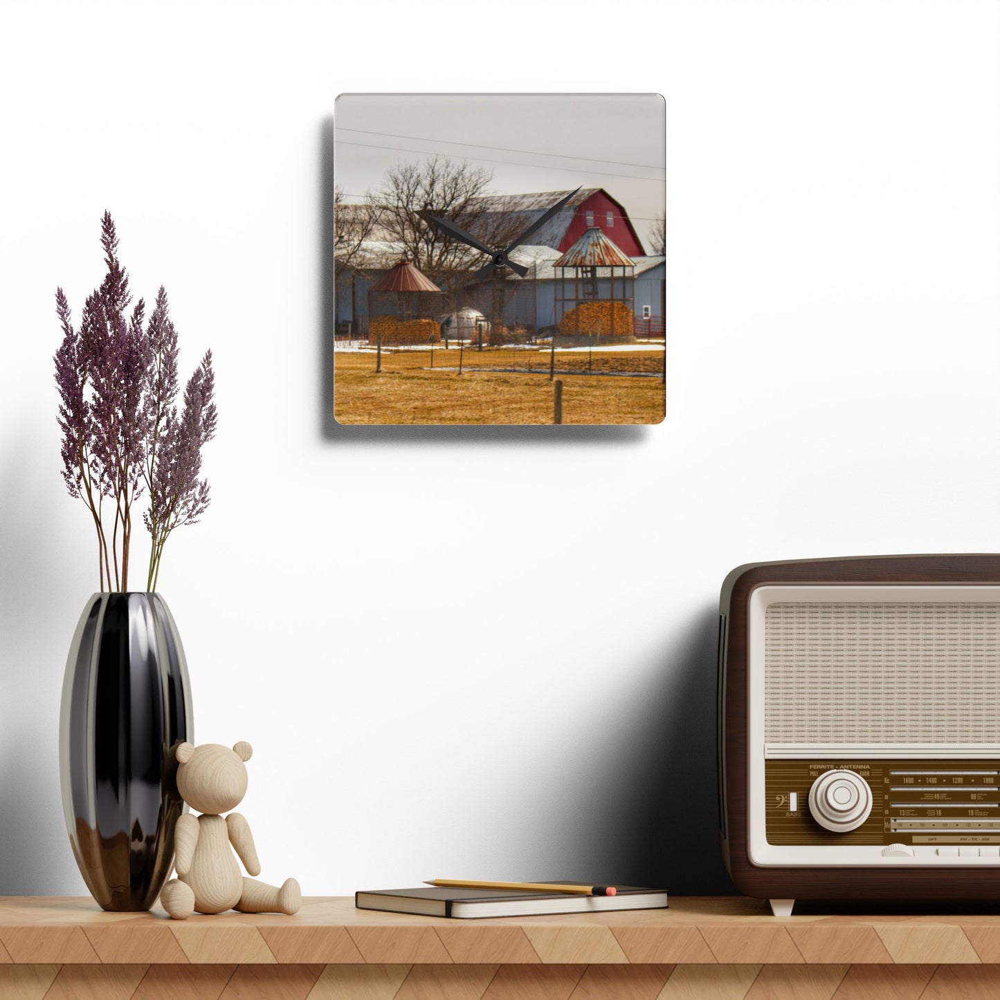 U R There Photography Hidden Red Rustic Farmhouse Acrylic Analog Wall Clock