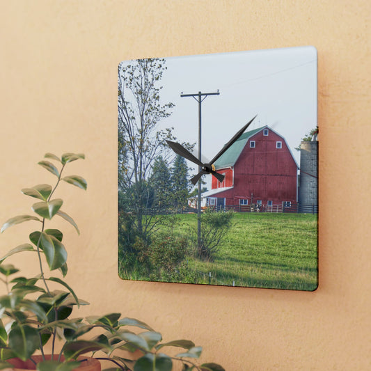 U R There Photography Stewart Road Red I Rustic Farmhouse Acrylic Analog Wall Clock
