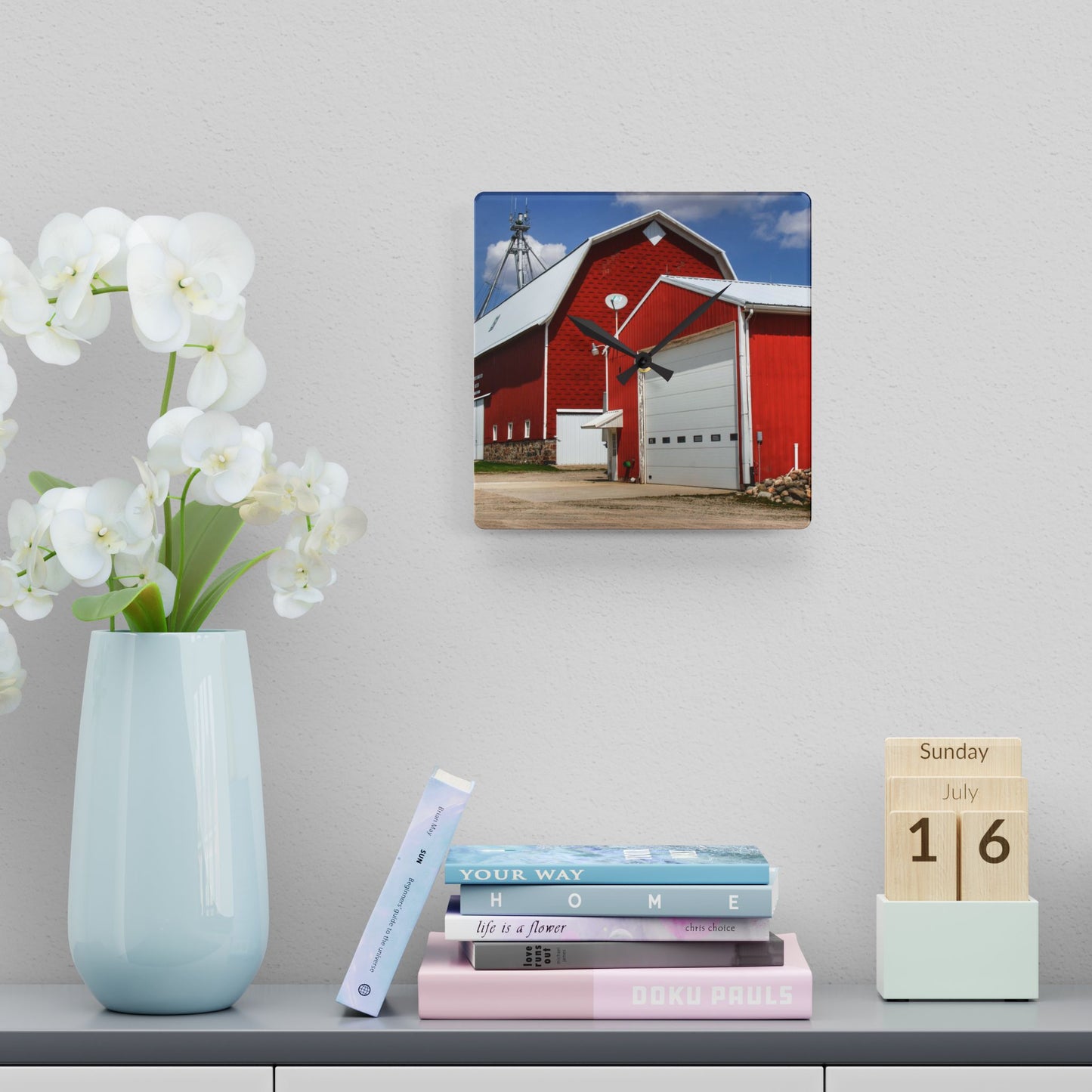 U R There Photography Darbee Red Rustic Farmhouse Acrylic Analog Wall Clock