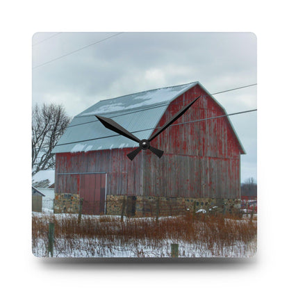 U R There Photography Lake Pleasant Stone Red and Little Grey Rustic Farmhouse Acrylic Analog Wall Clock