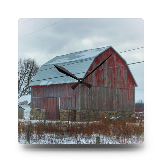 U R There Photography Lake Pleasant Stone Red and Little Grey Rustic Farmhouse Acrylic Analog Wall Clock 10.75'' × 10.75'' (Square)