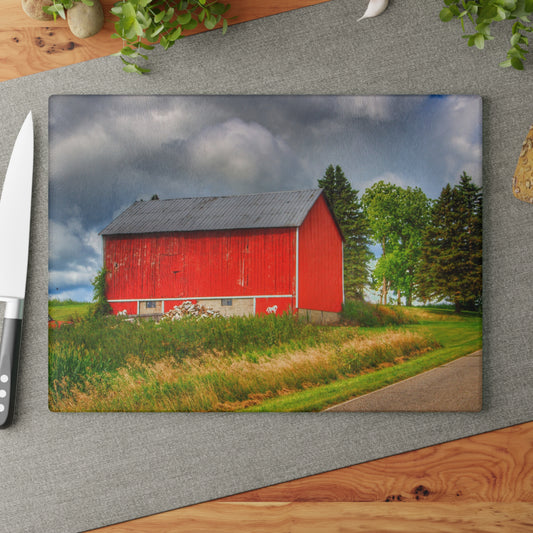 U R There Photography West Brown Horse Barn I Rustic Farmhouse Tempered-Glass Cutting Board