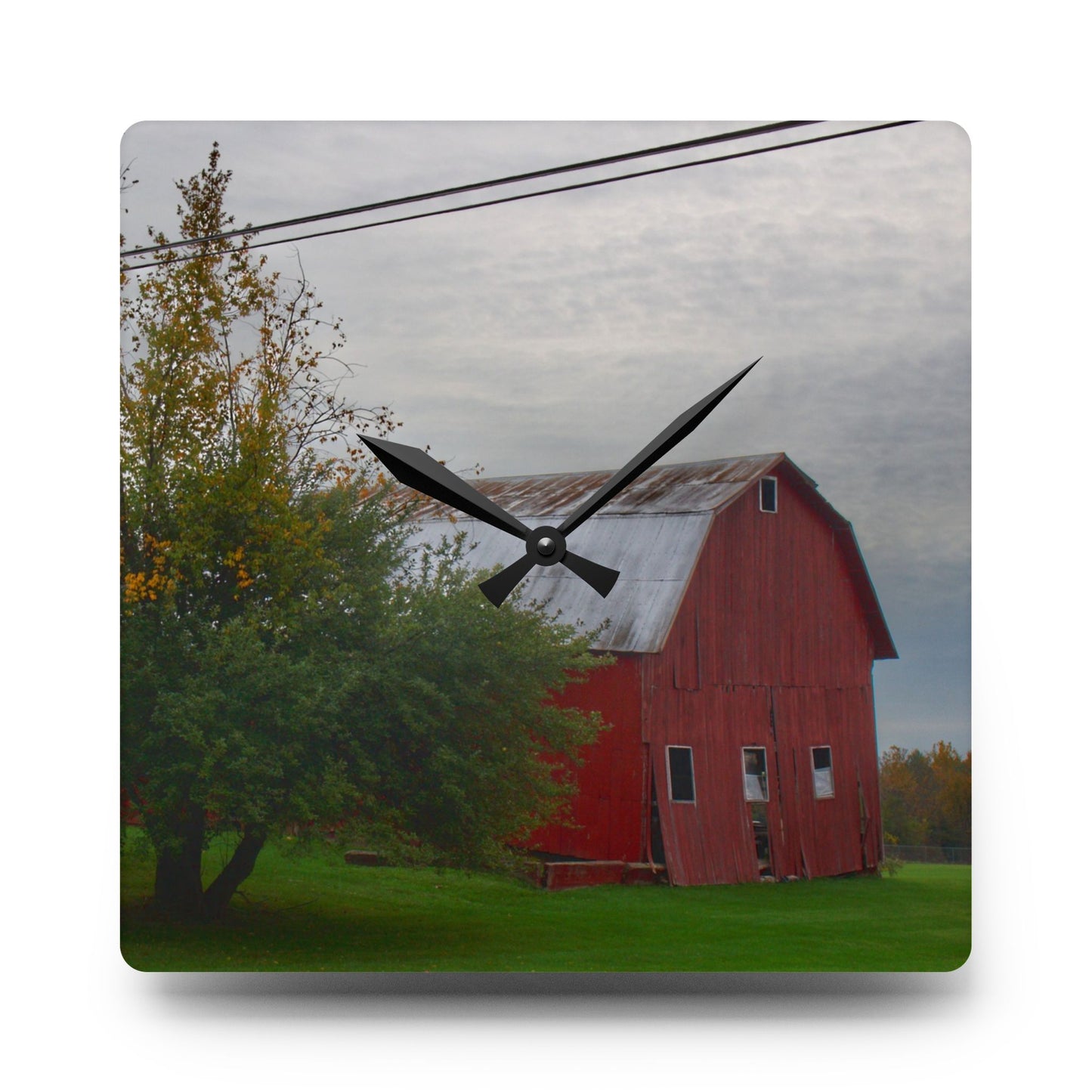 U R There Photography Perry Road Tilted Red Rustic Farmhouse Acrylic Analog Wall Clock