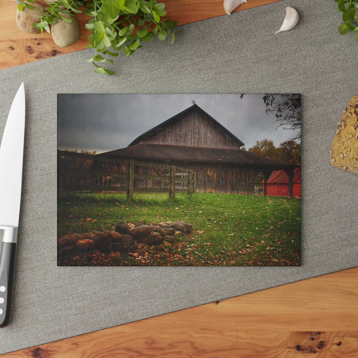 U R There Photography Chalet Grey II Rustic Farmhouse Tempered-Glass Cutting Board