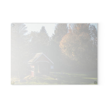 U R There Photography Hadley Covered Bridge II Rustic Farmhouse Tempered-Glass Cutting Board
