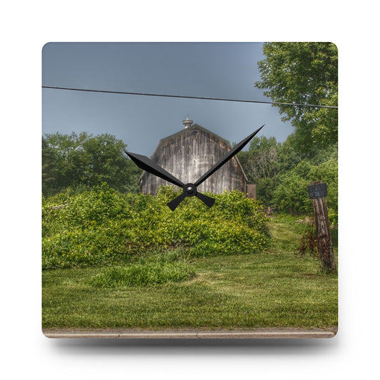 Vassar Road Hidden Grey I Rustic Farmhouse Acrylic Analog Wall Clock 10.75'' × 10.75'' (Square)