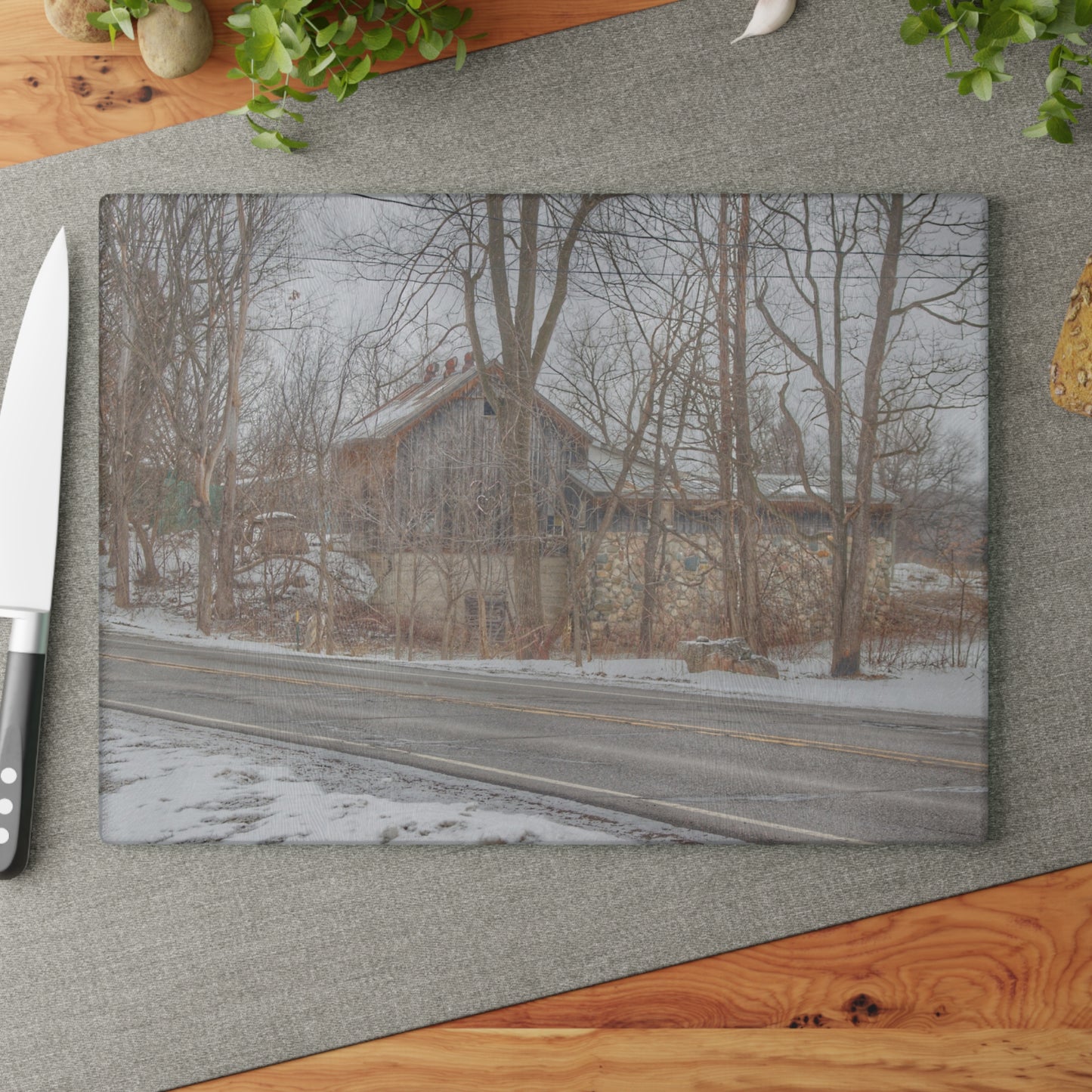 U R There Photography Leonard Stone Grey Rustic Farmhouse Tempered-Glass Cutting Board