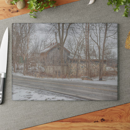 U R There Photography Leonard Stone Grey Rustic Farmhouse Tempered-Glass Cutting Board