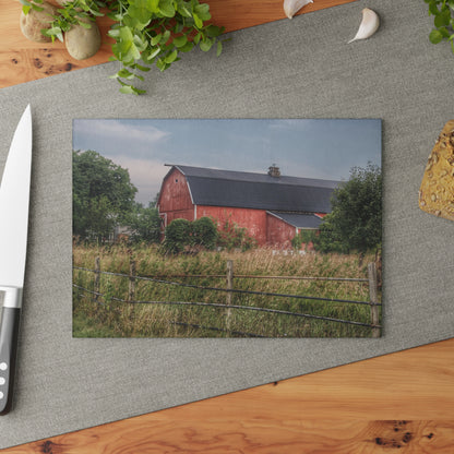 U R There Photography Snook Road Red Rustic Farmhouse Tempered-Glass Cutting Board
