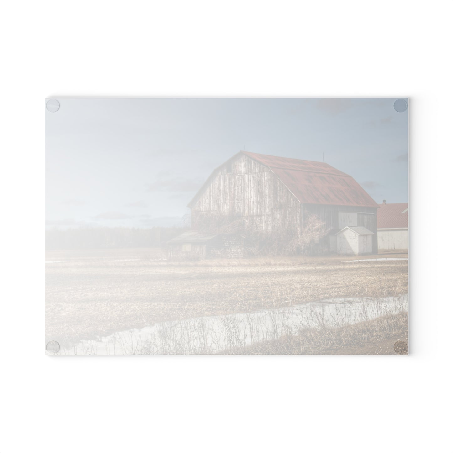 U R There Photography South Church Road Rusty Red Rustic Farmhouse Tempered-Glass Cutting Board