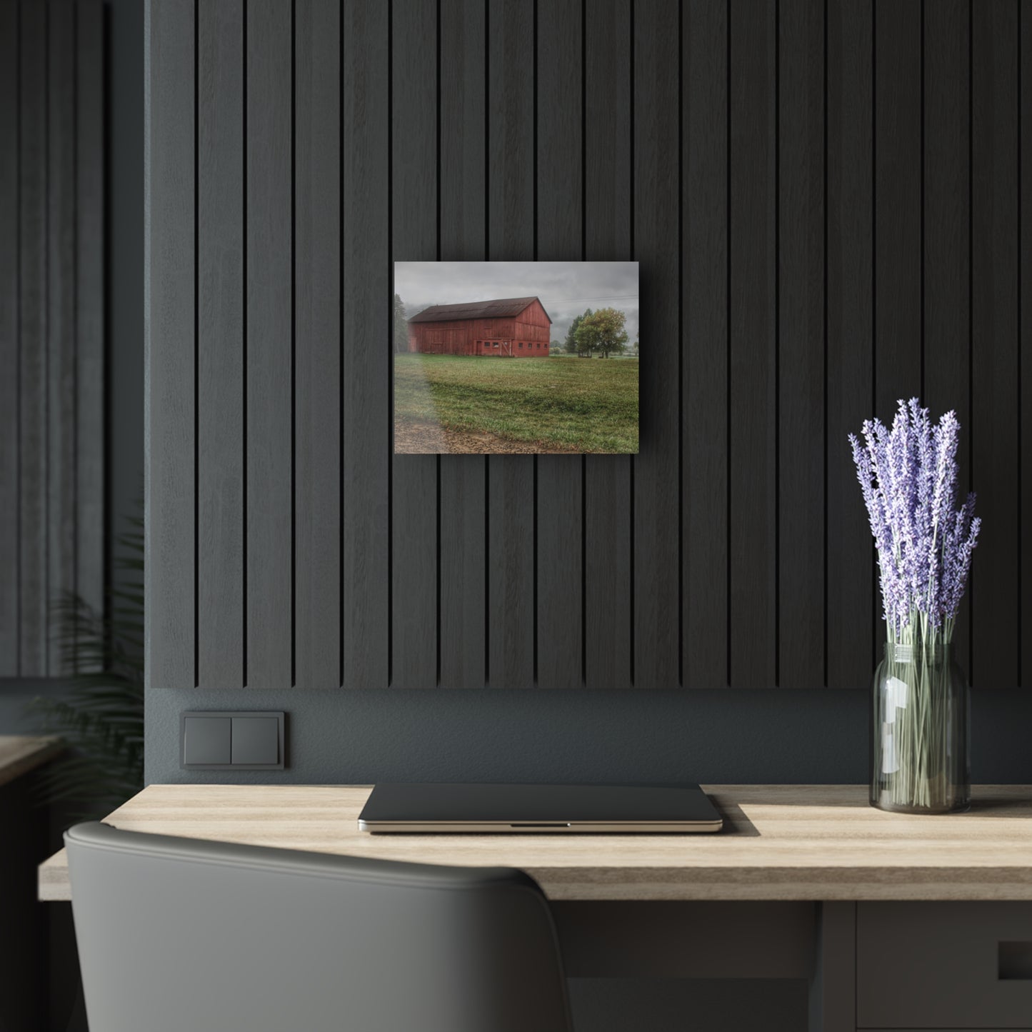 U R There Photography Birch Road Red Rustic Farmhouse Acrylic Wall Print