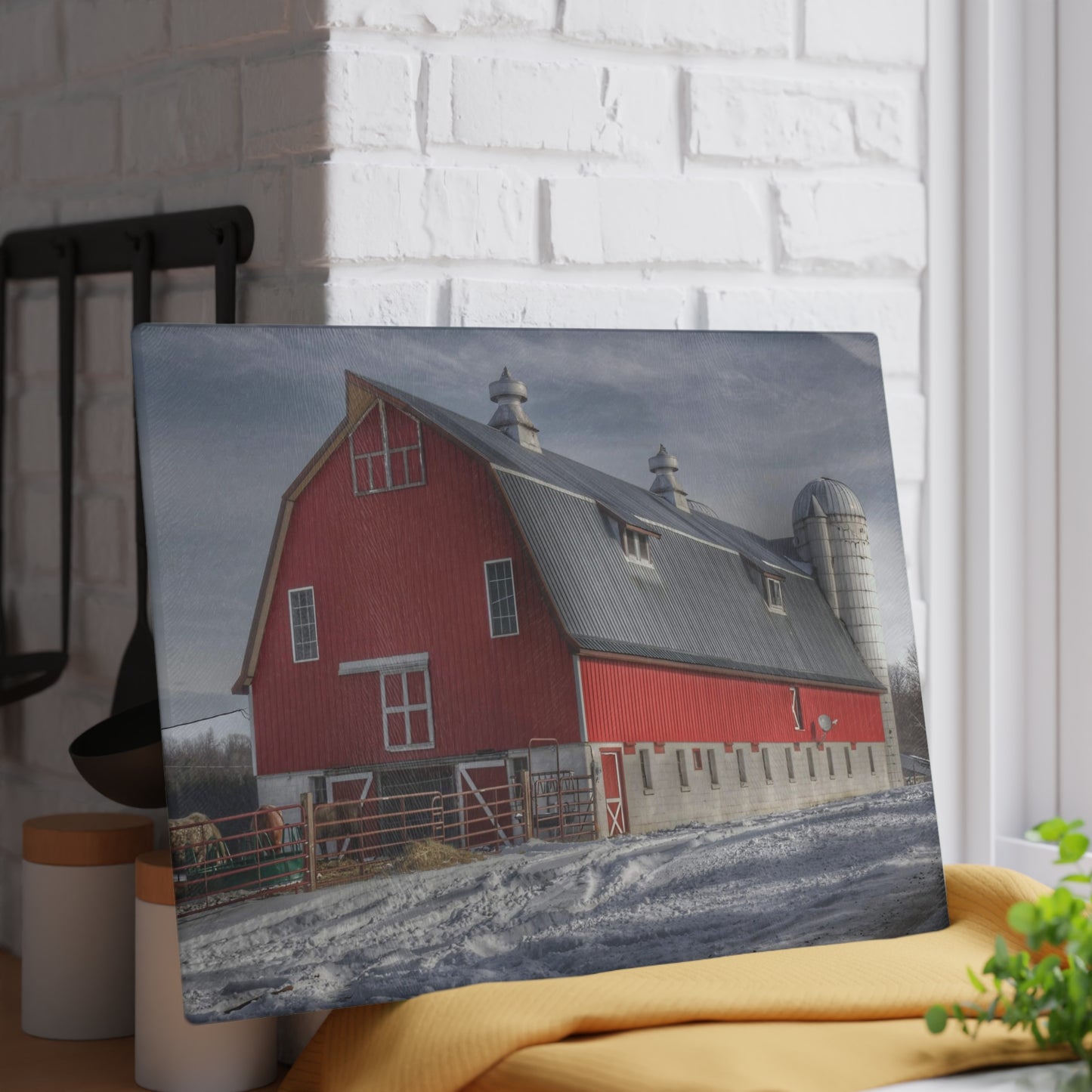 U R There Photography Casey Road Red Rustic Farmhouse Tempered-Glass Cutting Board