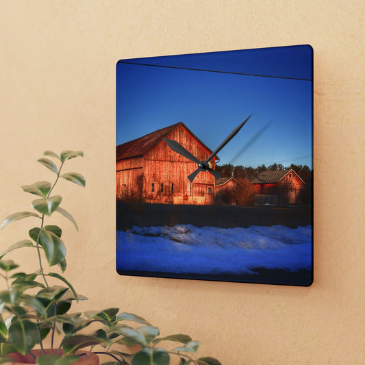 U R There Photography M-15 Reds in Winter Rustic Farmhouse Acrylic Analog Wall Clock