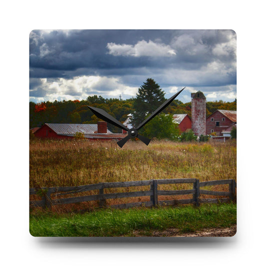 U R There Photography Baldwin Road Farm Rustic Farmhouse Acrylic Analog Wall Clock 10.75'' × 10.75'' (Square)