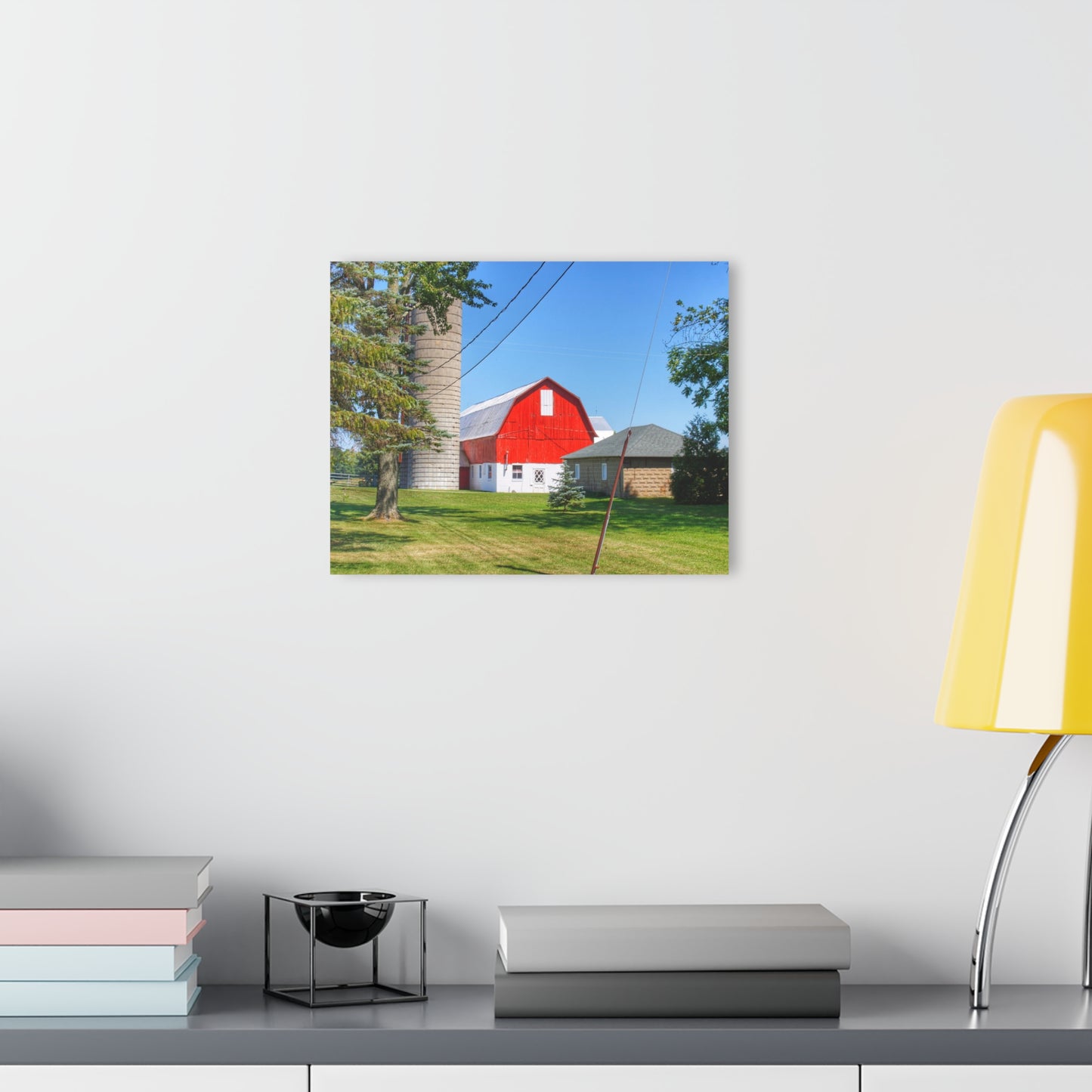 U R There Photography East Lake Road Red and Little Grey Rustic Farmhouse Acrylic Wall Print