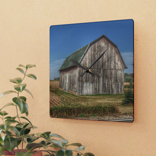 U R There Photography Vassar Road Grey Rustic Farmhouse Acrylic Analog Wall Clock