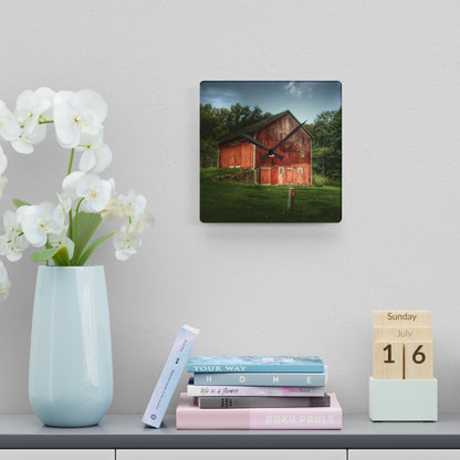U R There Photography Buckhorn Lake Road Red Rustic Farmhouse Acrylic Analog Wall Clock