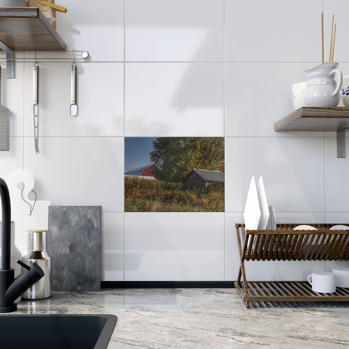 U R There Photography Barnes Road Hidden Red and Little Grey Rustic Farmhouse Decorative Ceramic Tile