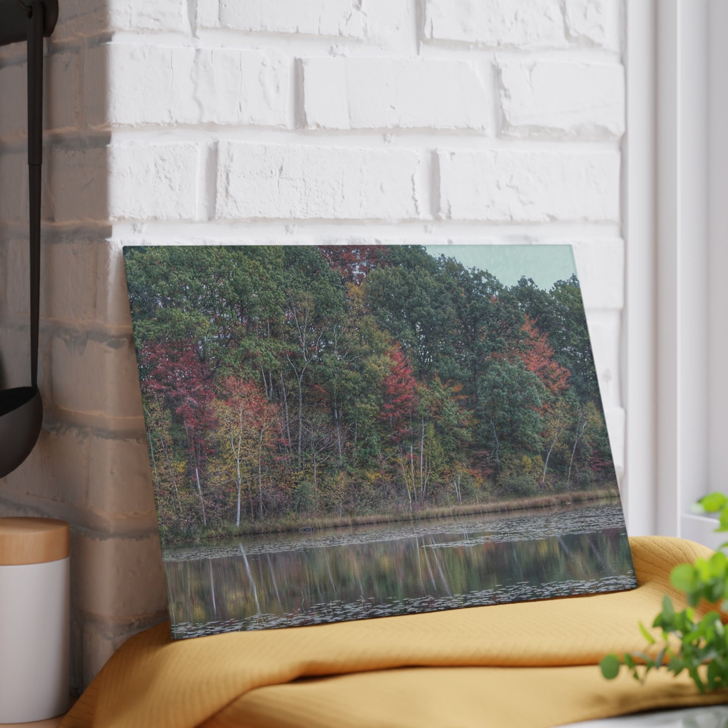 U R There Photography Fall on Murphy Lake IV Rustic Farmhouse Tempered-Glass Cutting Board
