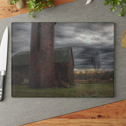 U R There Photography Pero Lake Road Grey II Rustic Farmhouse Tempered-Glass Cutting Board